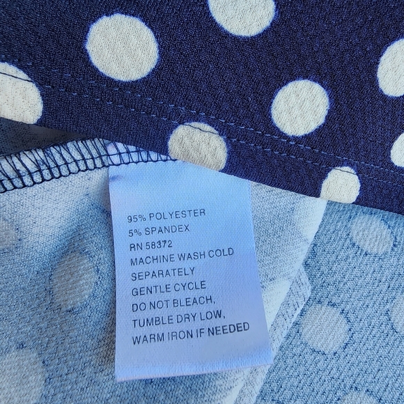ILE NEW YORK Navy Blue Fit Flare A-Line Dress White Polka Dot Textured Stretc 10 - Picture 15 of 16